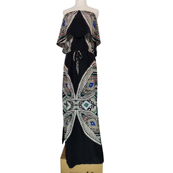 Massimo Womens Dress sz S Strapless black multicolor maxi length - Picture 1 of 8